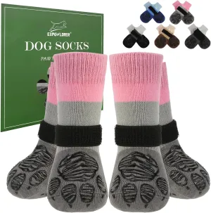EXPAWLORER Anti Slip Dog Socks to Prevent Licking Paws, Dog Shoes for Hot Pavement, Dog Booties for Hardwood Floors, Dog Boots & Paw Protectors with Grippers for Small Medium Large Senior Dogs Pink S