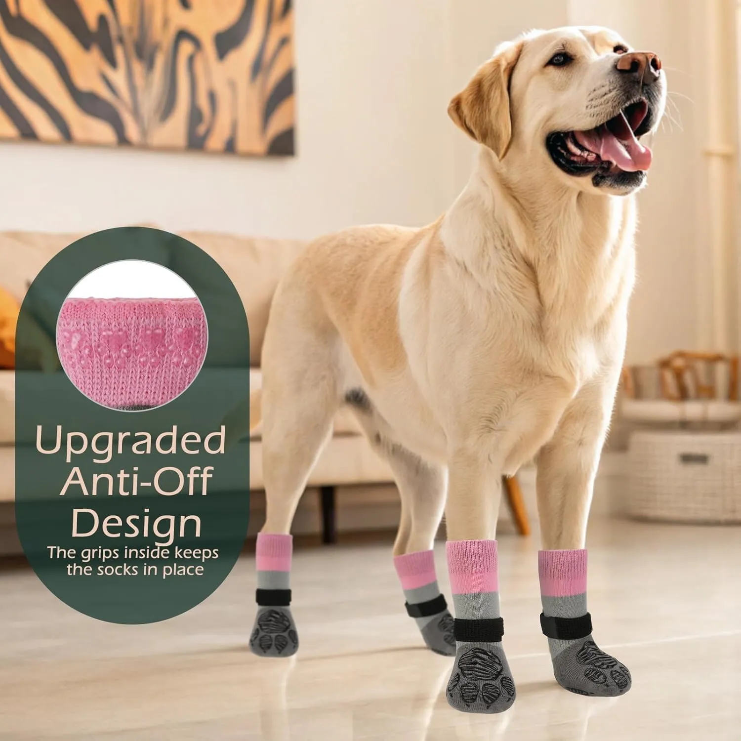 EXPAWLORER Anti Slip Dog Socks to Prevent Licking Paws, Dog Shoes for Hot Pavement, Dog Booties for Hardwood Floors, Dog Boots & Paw Protectors with Grippers for Small Medium Large Senior Dogs Pink S