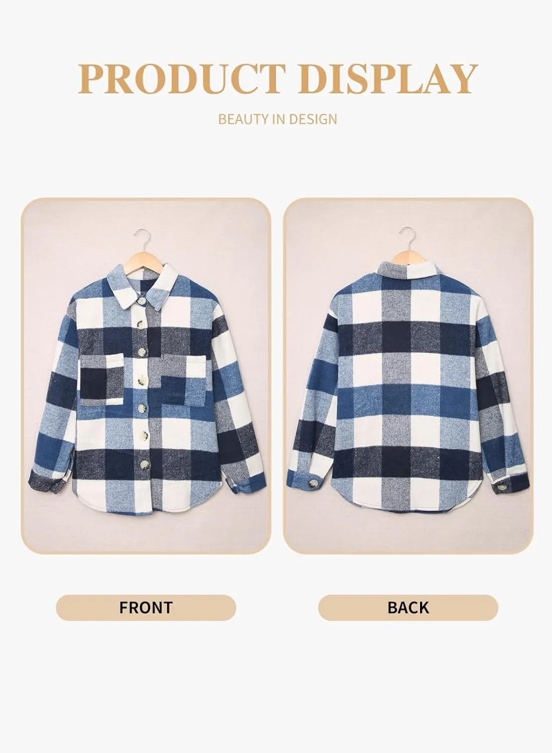 Eytino Womens Plus Size Jacket Casual Long Sleeve Button Up Flannel Plaid Shacket Coats with Pockets(1X-5X)