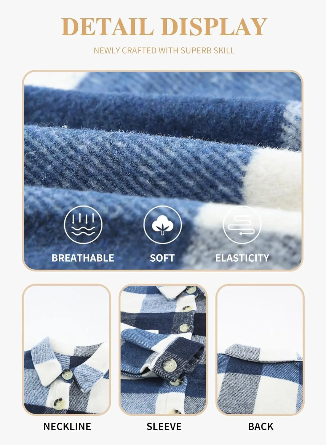 Eytino Womens Plus Size Jacket Casual Long Sleeve Button Up Flannel Plaid Shacket Coats with Pockets(1X-5X)