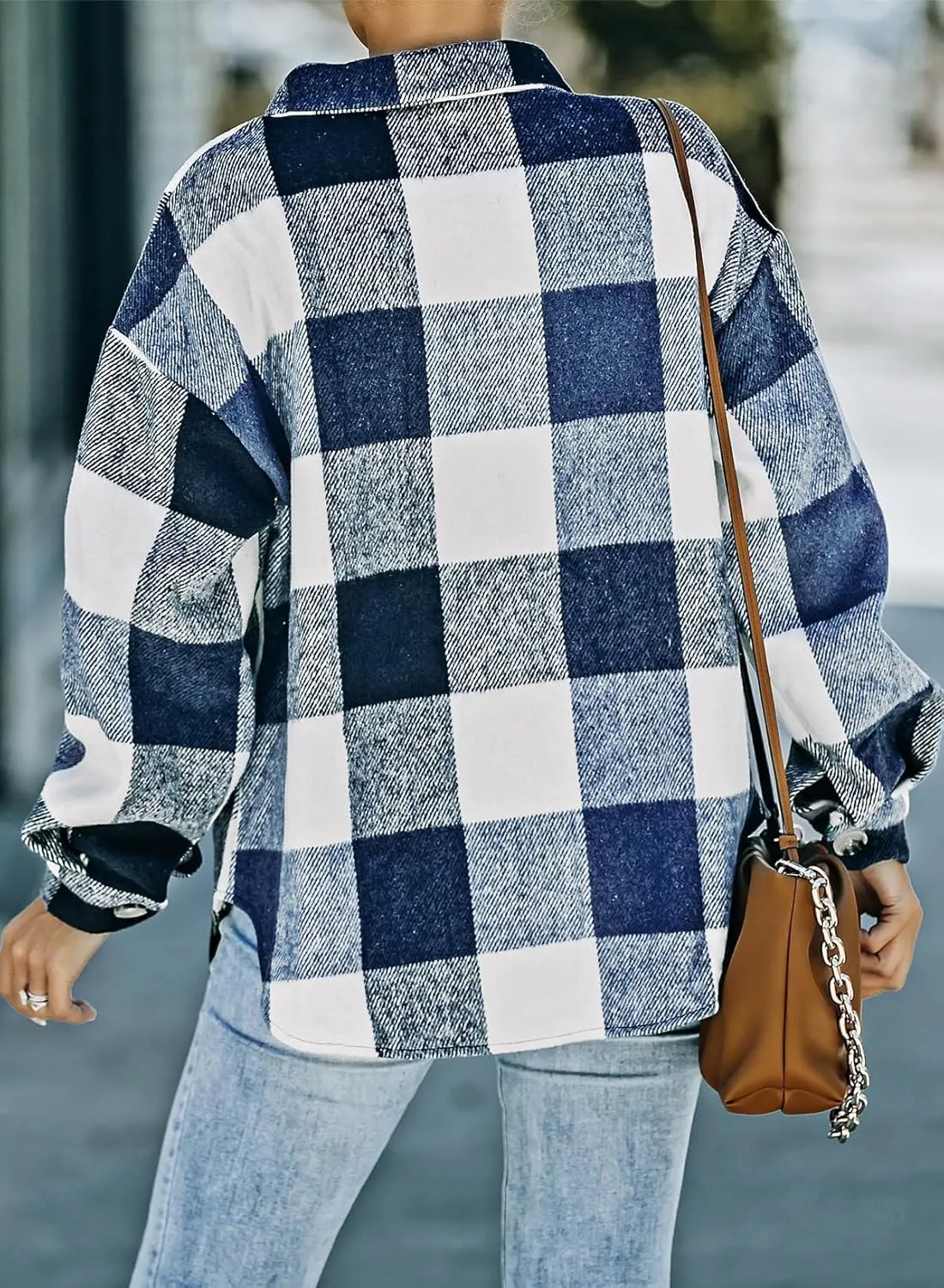 Eytino Womens Plus Size Jacket Casual Long Sleeve Button Up Flannel Plaid Shacket Coats with Pockets(1X-5X)