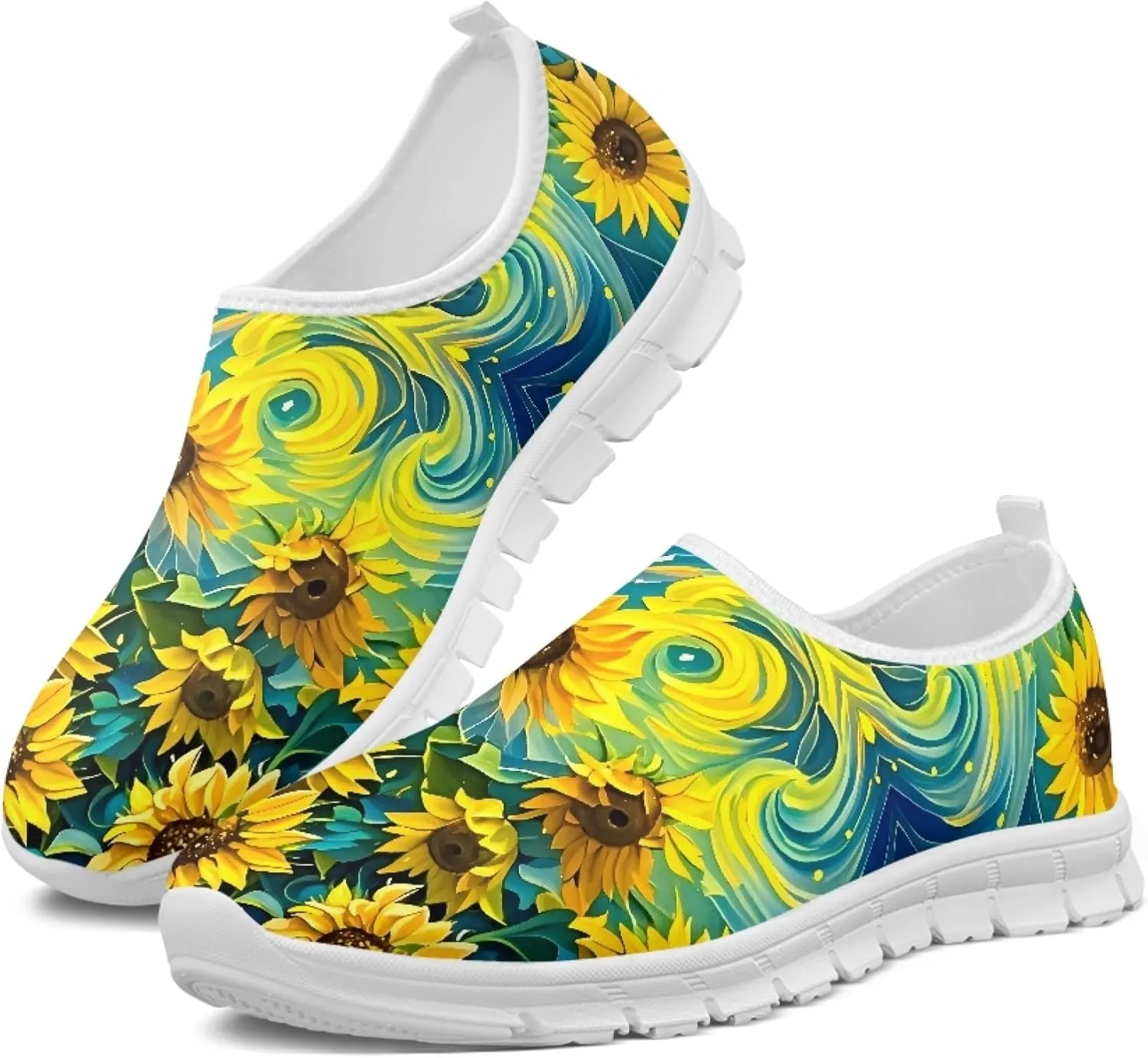 Fashion Print Womens Slip on Walking Shoes Breathable Flat Shoes Comfortable Casual Sneakers