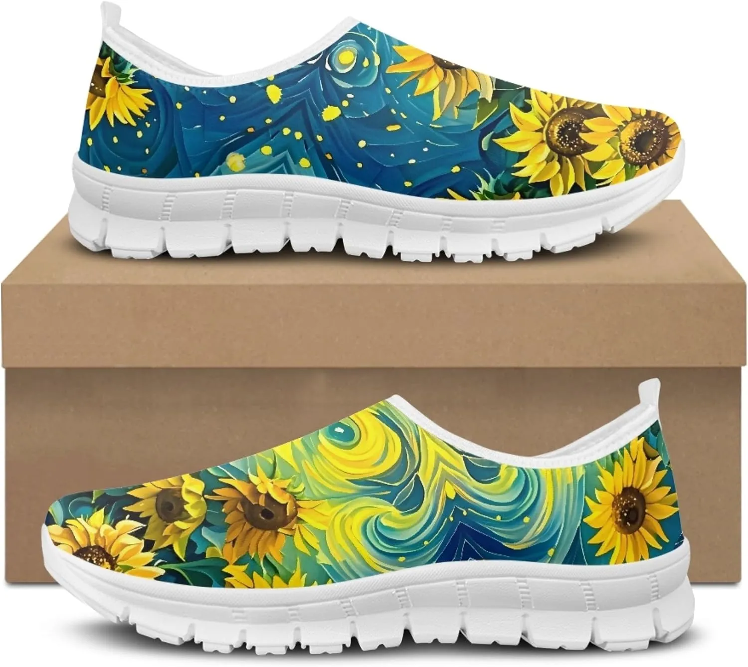 Fashion Print Womens Slip on Walking Shoes Breathable Flat Shoes Comfortable Casual Sneakers
