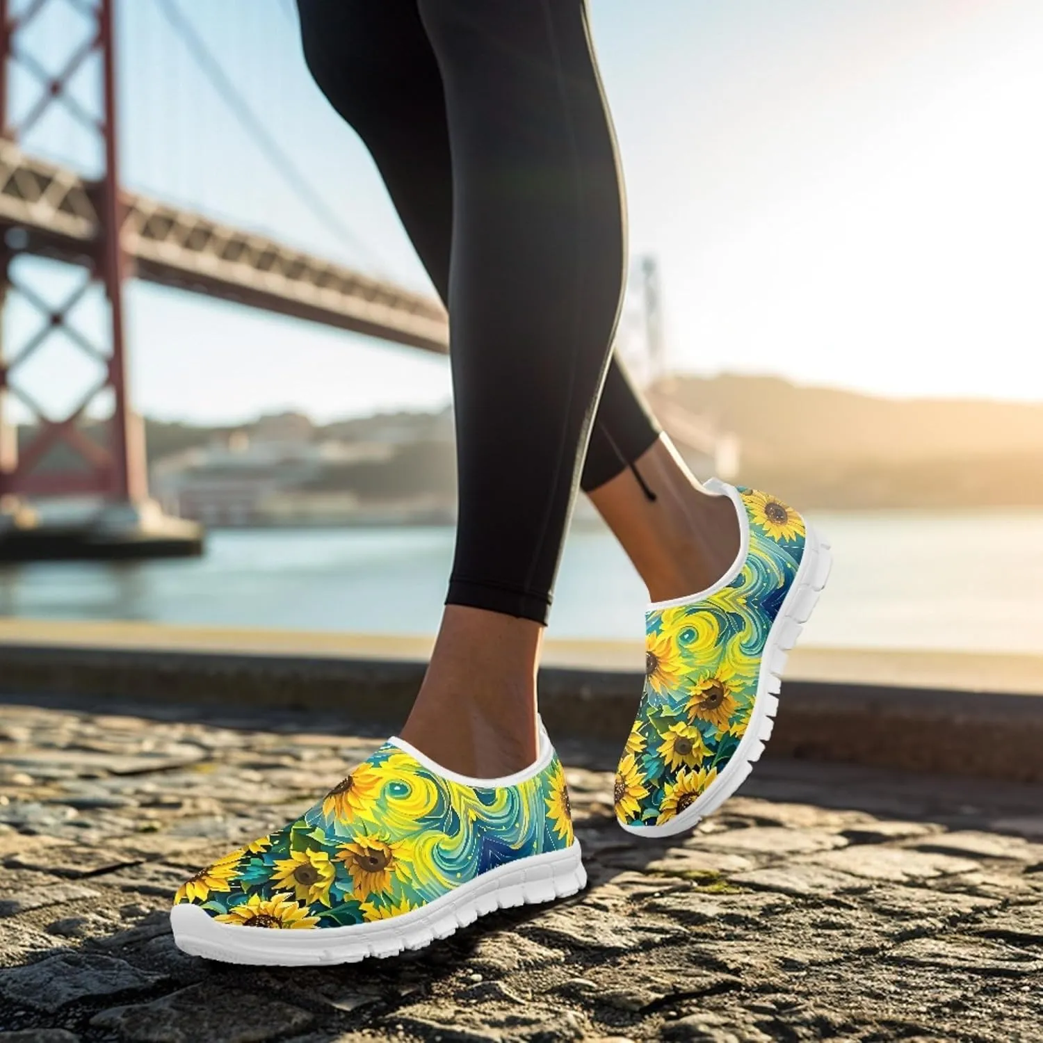 Fashion Print Womens Slip on Walking Shoes Breathable Flat Shoes Comfortable Casual Sneakers