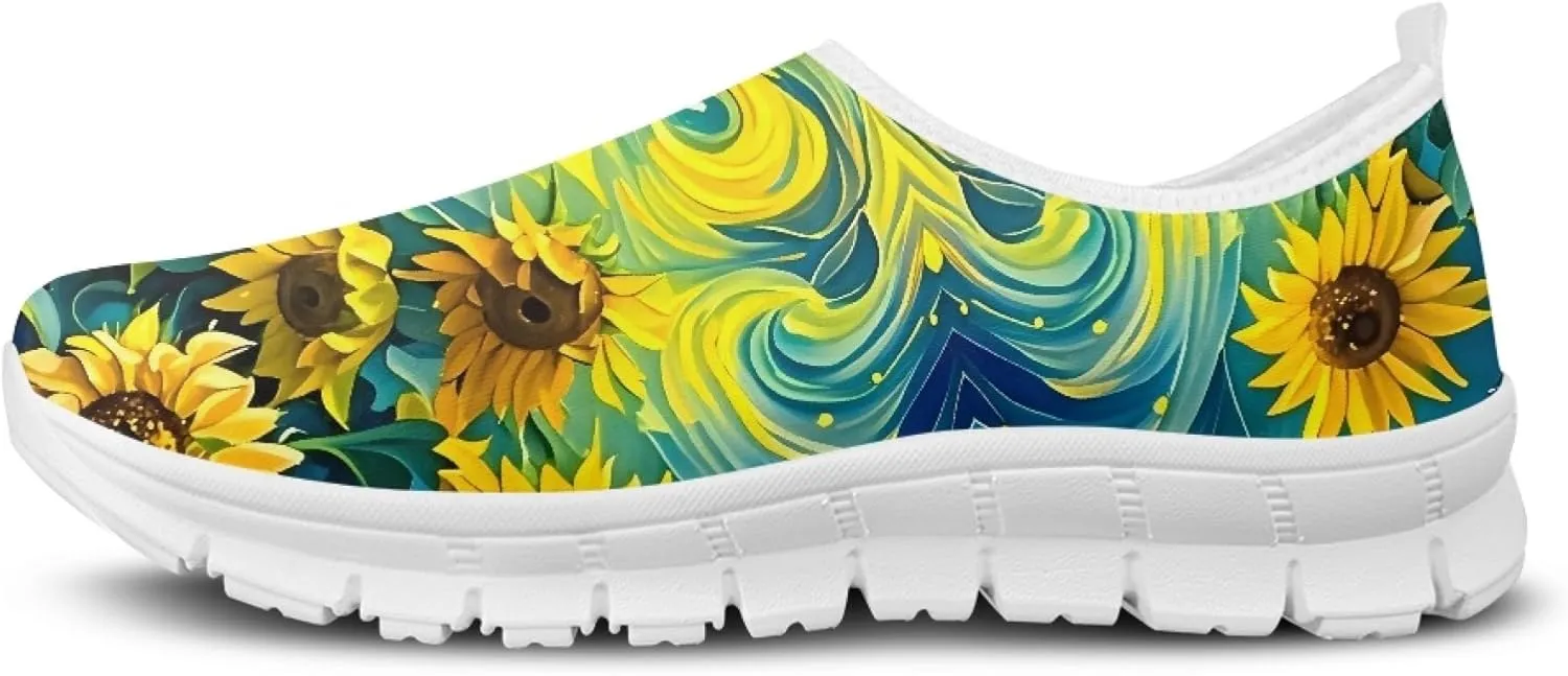 Fashion Print Womens Slip on Walking Shoes Breathable Flat Shoes Comfortable Casual Sneakers
