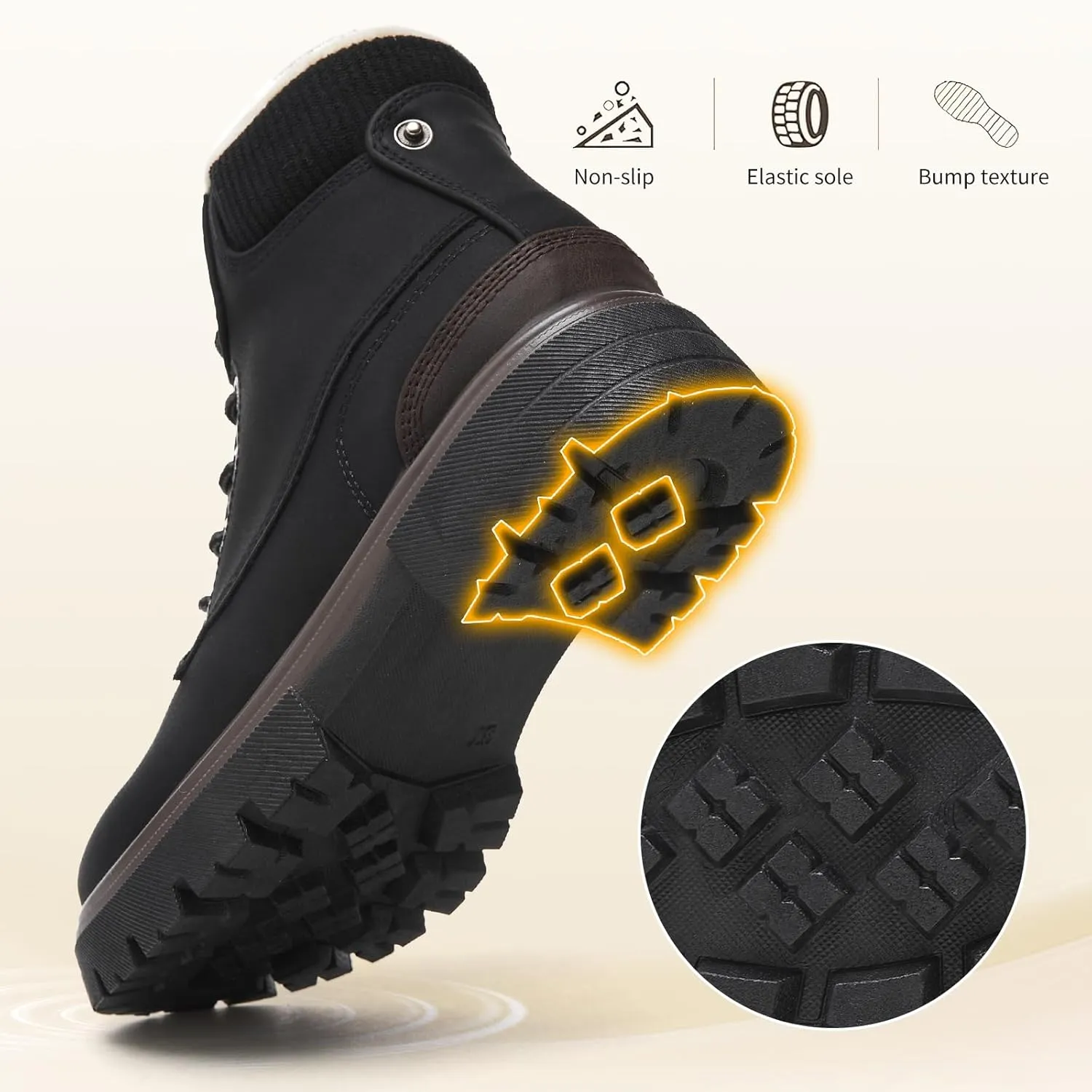 FINIWOR Ankle Boots for Women Hiking Boot Women Combat Boots Lace Up Womens Snow Boots Waterproof Fur Winter Boots Black Boots.
