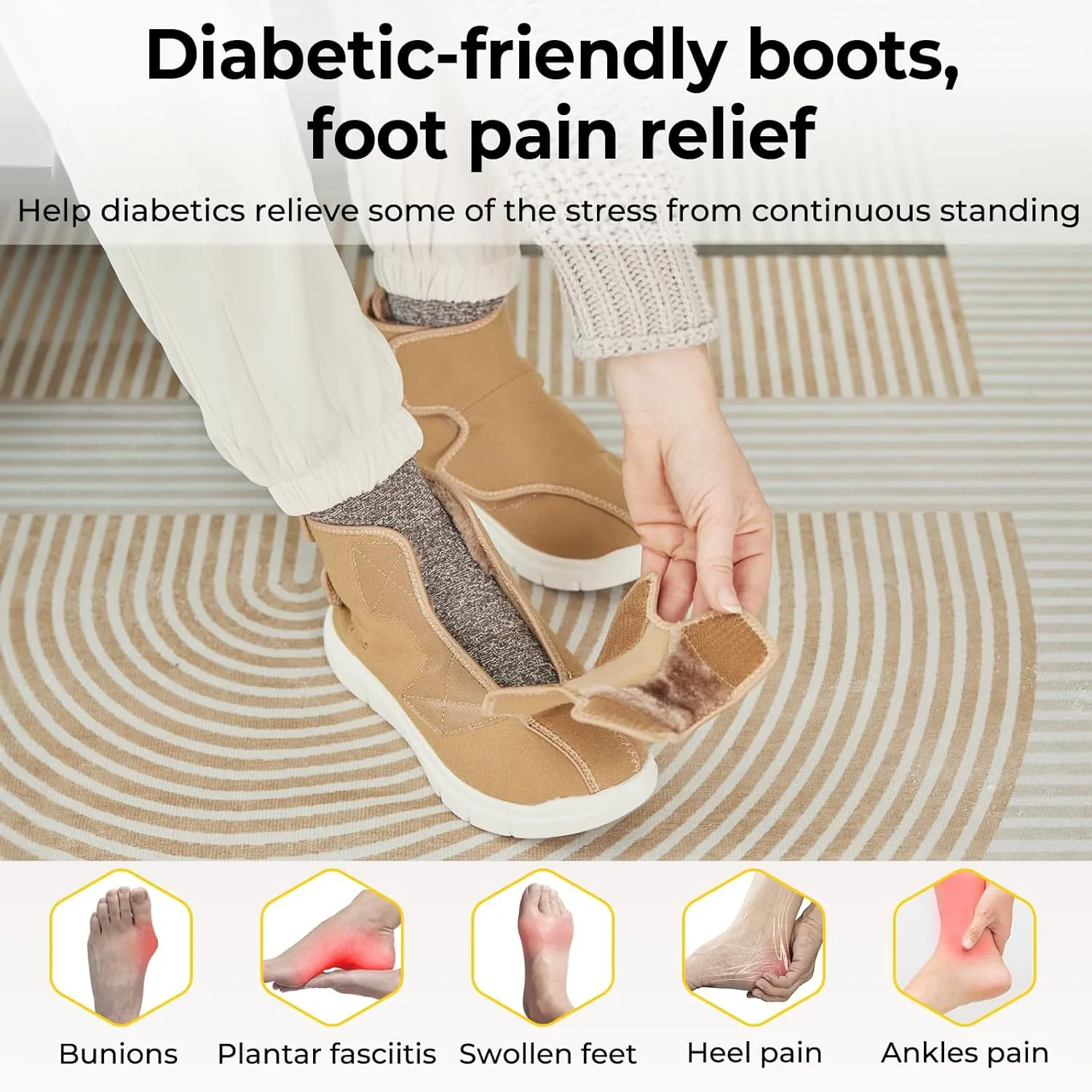 FitVille Diabetic Boots for Women Wide Width Fully Adjustable Straps Winter Boots for Women Wide Width with Warm Fur Lining womens wide snow boots for swollen feet Foot Pain Relief Neuropathy