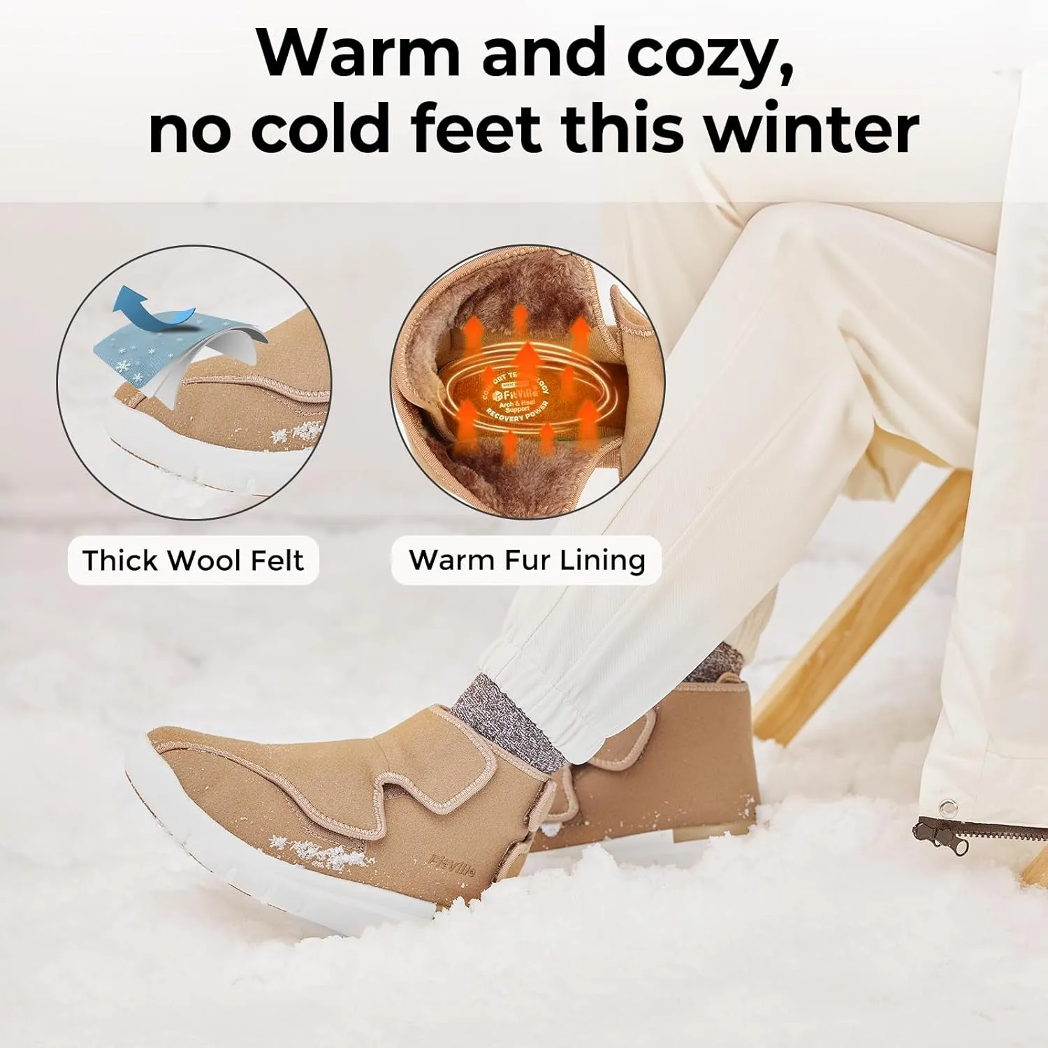 FitVille Diabetic Boots for Women Wide Width Fully Adjustable Straps Winter Boots for Women Wide Width with Warm Fur Lining womens wide snow boots for swollen feet Foot Pain Relief Neuropathy