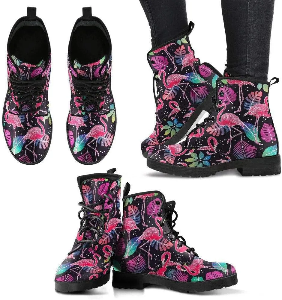 Flamingo Tropics Memory Foam Boots | All Season Lace Up Boots | Vegan Leather Combat Boot