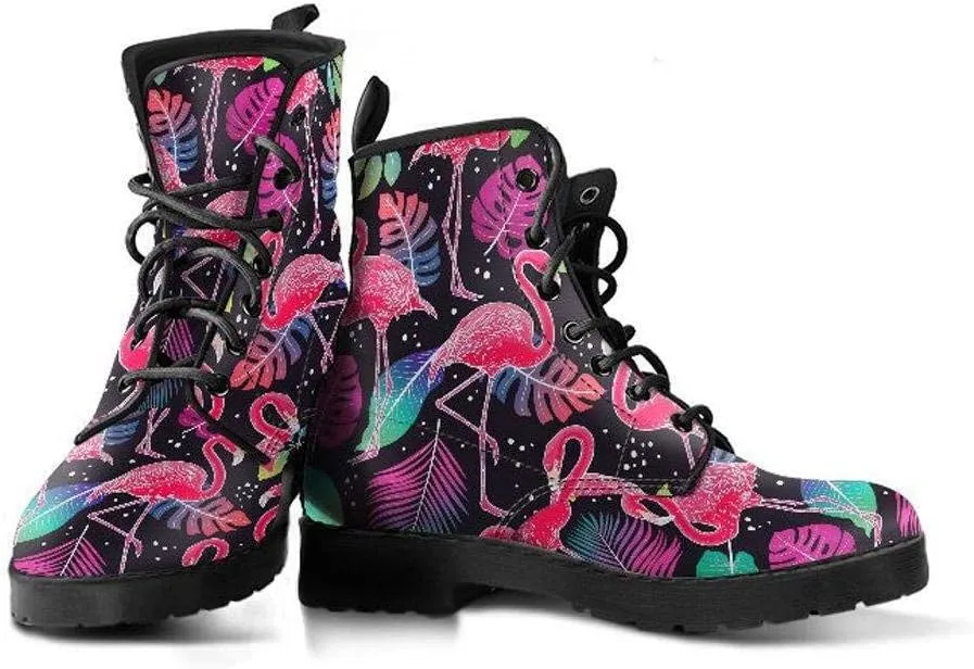 Flamingo Tropics Memory Foam Boots | All Season Lace Up Boots | Vegan Leather Combat Boot