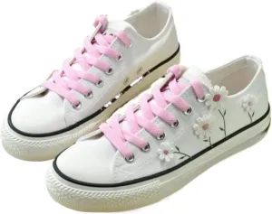 Floral Canvas Sneakers for Women, Cute Low Top Breathable, Aesthetic Lace Up Walking Shoes for Teens & Girls Back School