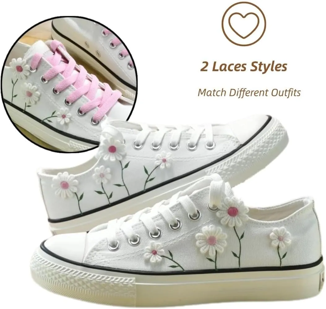 Floral Canvas Sneakers for Women, Cute Low Top Breathable, Aesthetic Lace Up Walking Shoes for Teens & Girls Back School