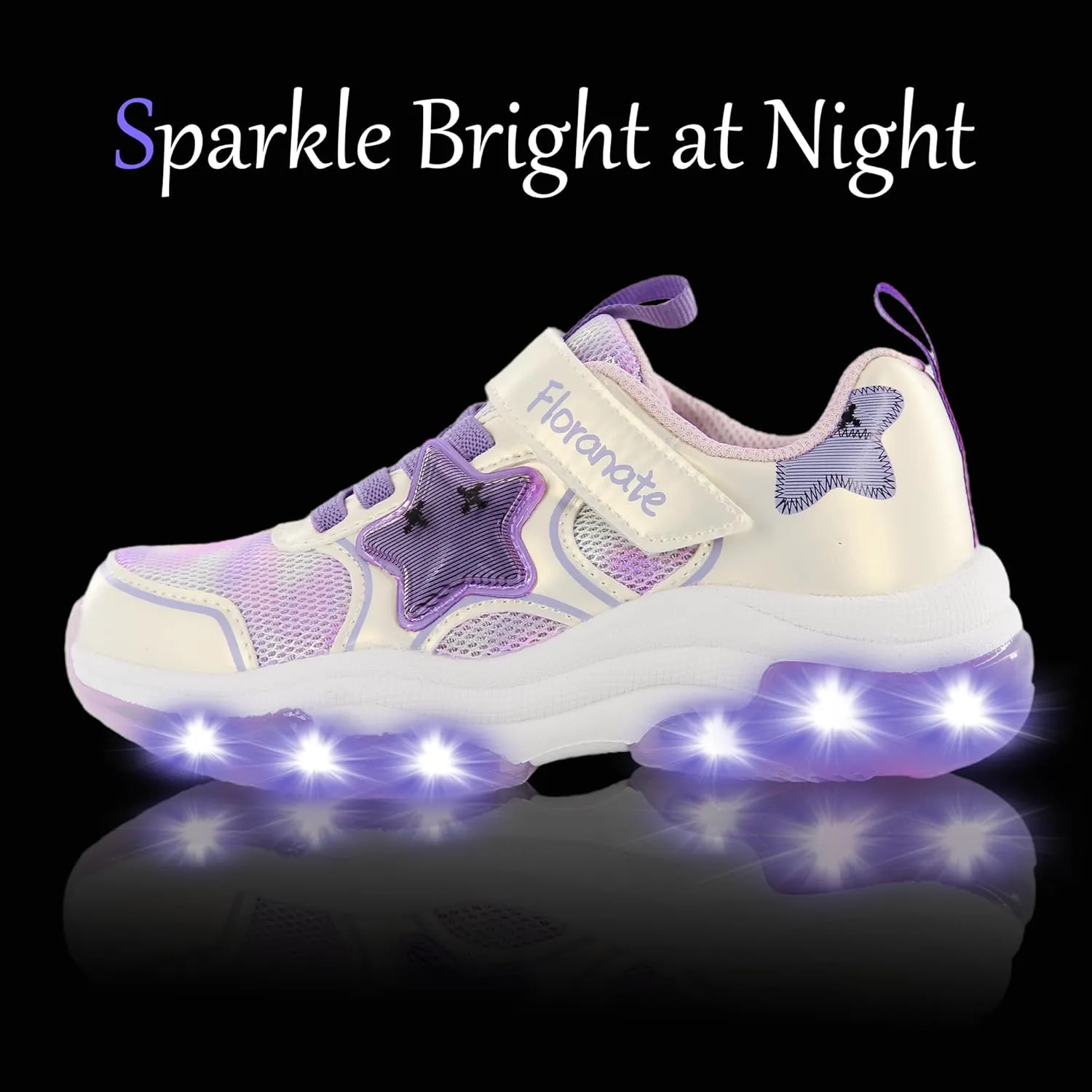 Floranate Little Kids Light Up Shoes for Girls Boys Tennis Sneakers with Switch Strap Walking Shoes Athletic Footwear Toddler Size 10 to Size 2 Lightweight