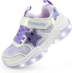 Floranate Little Kids Light Up Shoes for Girls Boys Tennis Sneakers with Switch Strap Walking Shoes Athletic Footwear Toddler Size 10 to Size 2 Lightweight