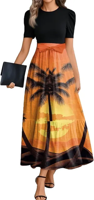 Flower Print Dresses for Women 2025, Trendy Beach High Waisted Vacation Casual Spring Womens Sundress