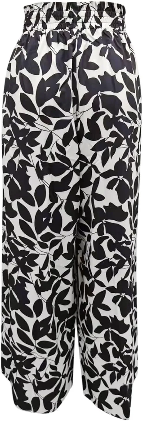 Flowy Pants for Women High Waisted Wide Leg Floral Palazzo Pant Drawstring Summer 2025 Beach Boho Trousers