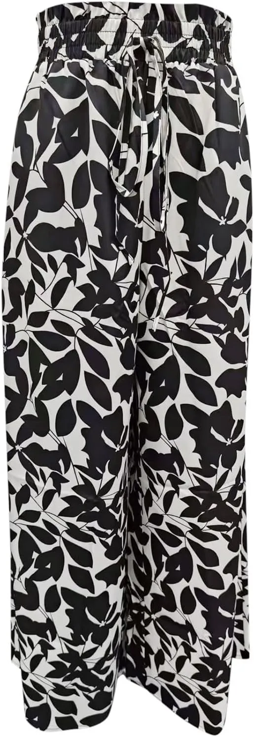 Flowy Pants for Women High Waisted Wide Leg Floral Palazzo Pant Drawstring Summer 2025 Beach Boho Trousers