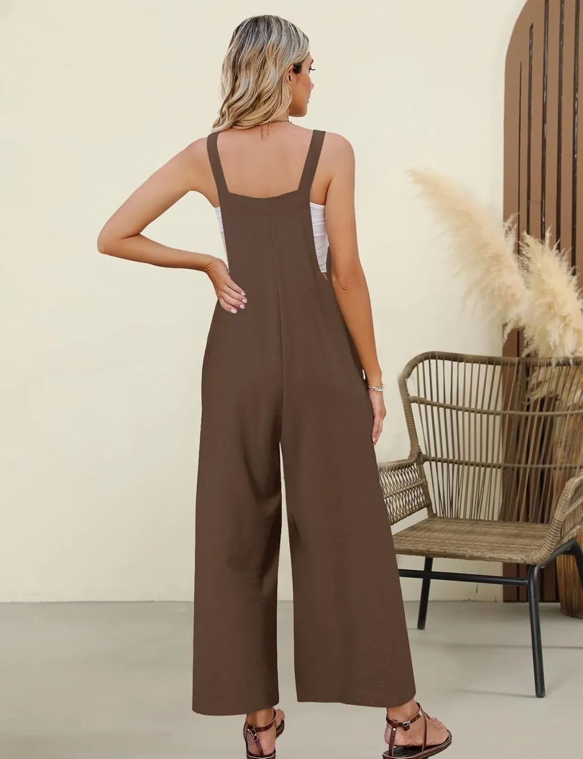 Flygo Womens Overalls Loose Fit Wide Leg Jumpsuits 2025 Summer Casual Rompers Jumper with Pockets