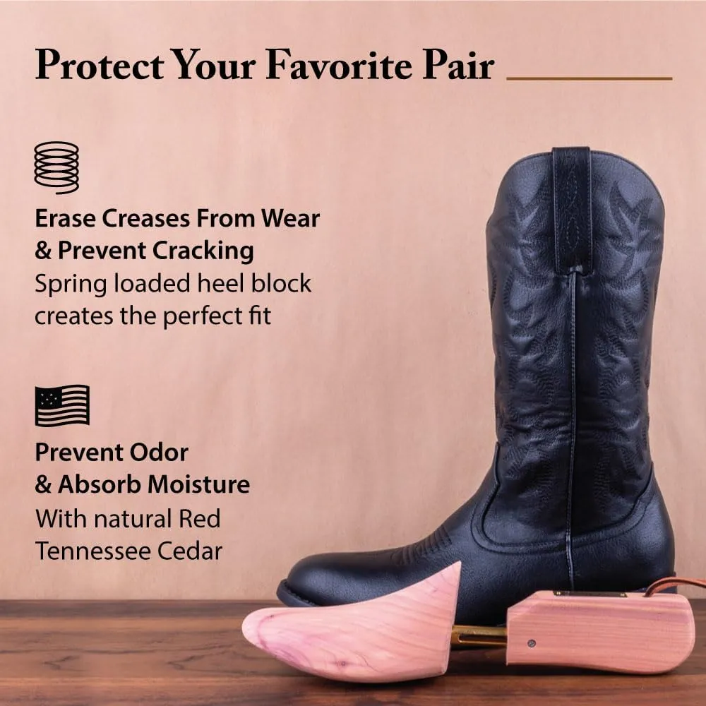 FootFitter Western Cedar Boot Tree - Shoe Trees for Western Cowboy Style Men & Women Boots, Made From USA Grown Cedar Wood