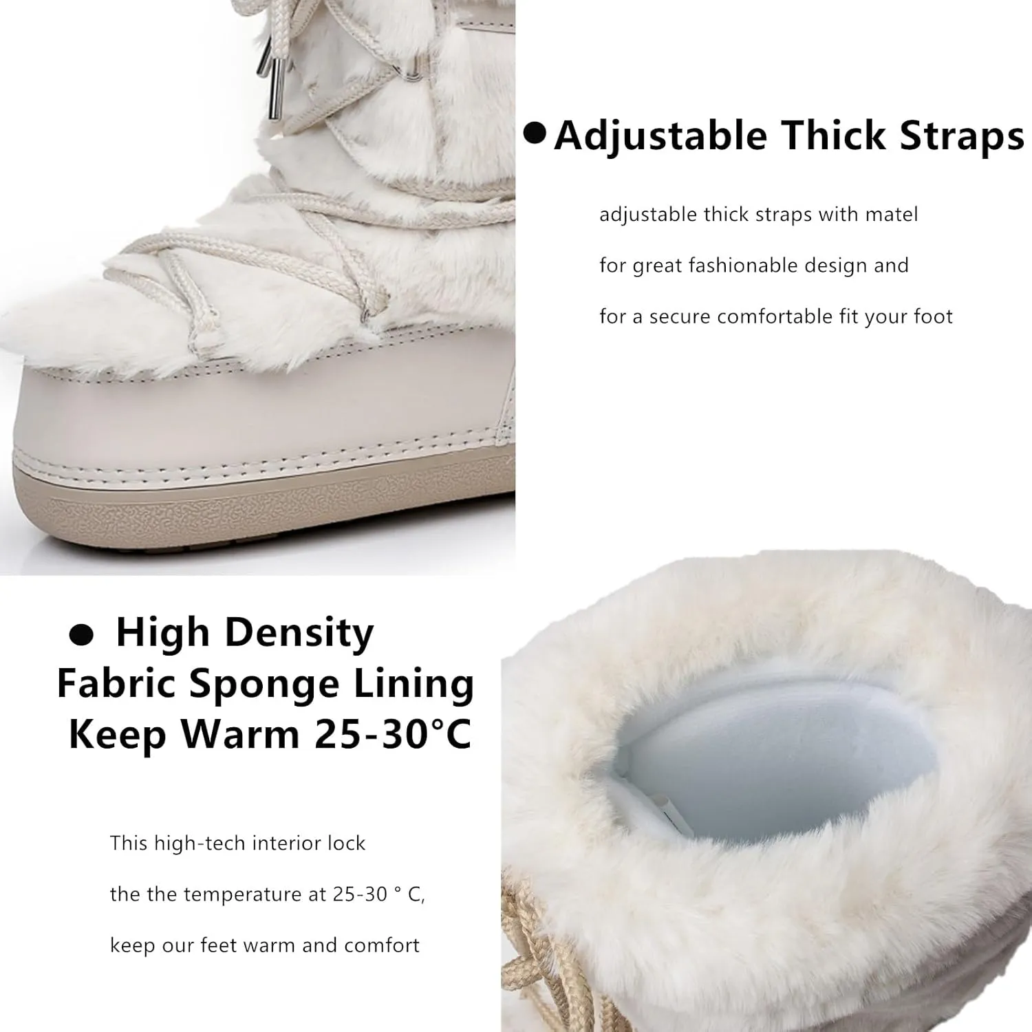 Furry Faux Fur Boots for Women - Fuzzy Boots for Women Winter Snow Boots - Fluffy Black White Pink Fur Boots- Lace-up Mid-Calf Water-Resistant Platform Boots