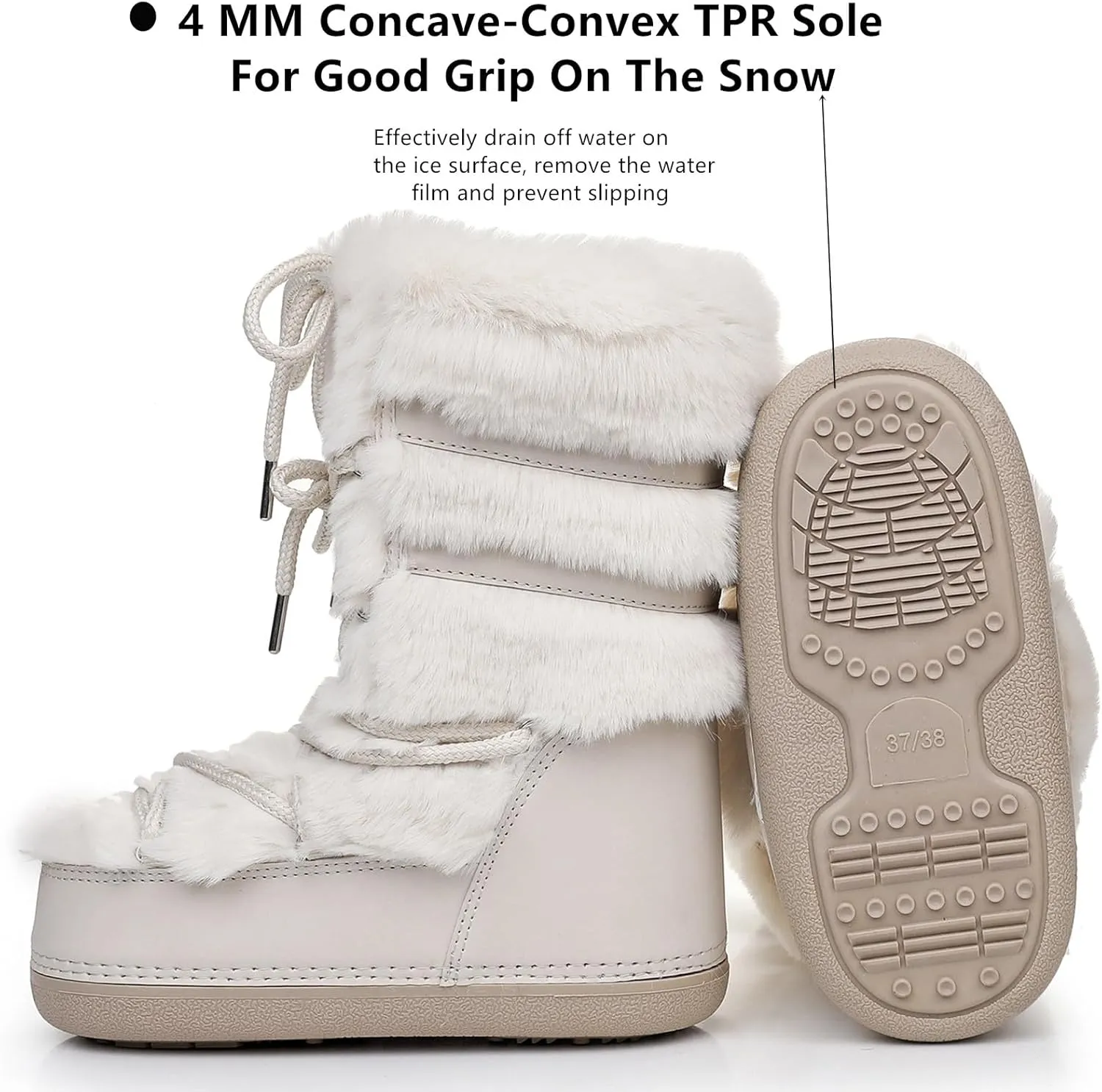 Furry Faux Fur Boots for Women - Fuzzy Boots for Women Winter Snow Boots - Fluffy Black White Pink Fur Boots- Lace-up Mid-Calf Water-Resistant Platform Boots