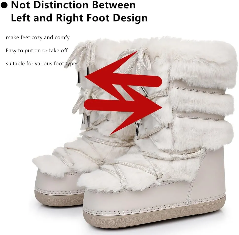 Furry Faux Fur Boots for Women - Fuzzy Boots for Women Winter Snow Boots - Fluffy Black White Pink Fur Boots- Lace-up Mid-Calf Water-Resistant Platform Boots