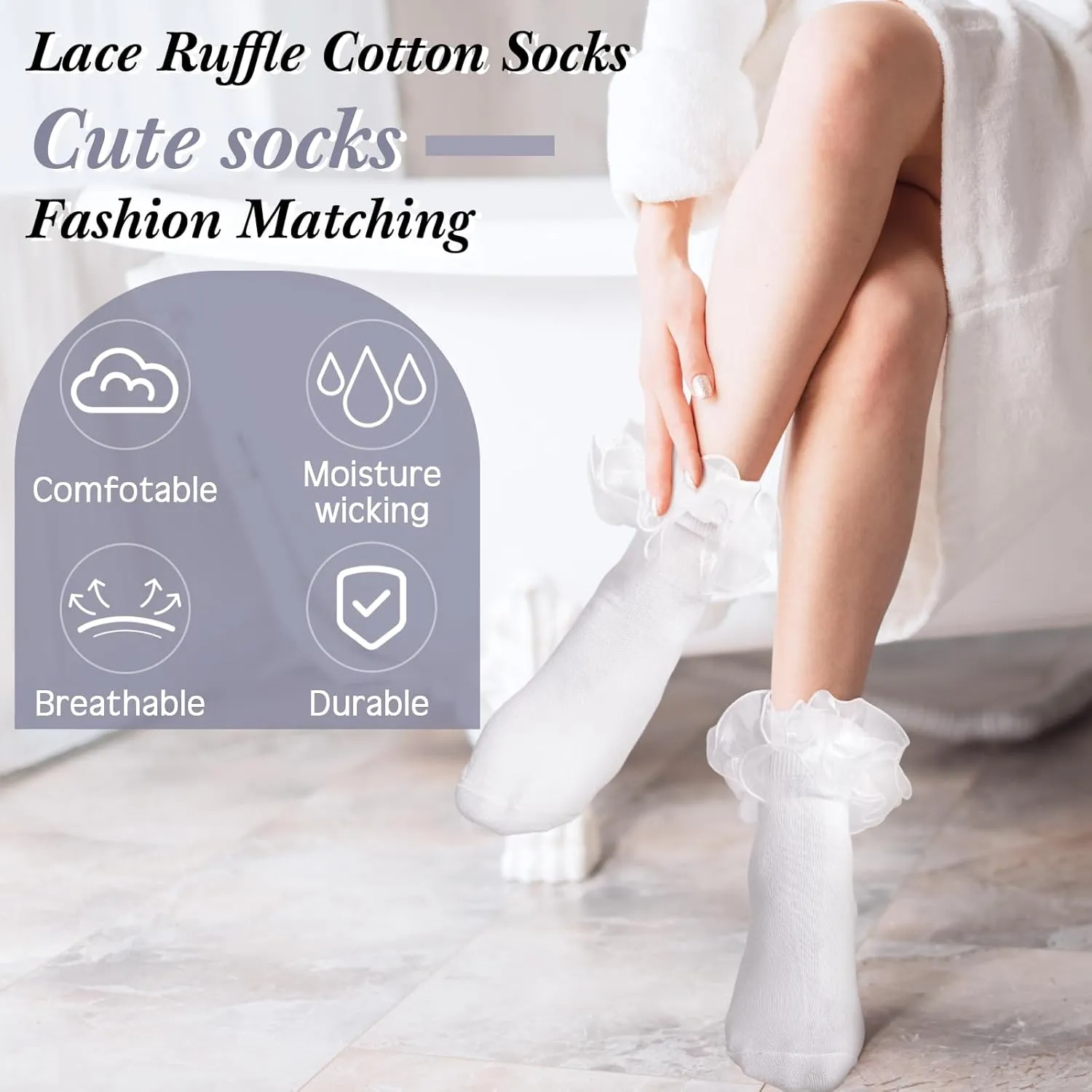 Geyoga 3 Pairs Women Big Ruffle Socks Turn Cuff, Double Lace Ankle Socks for Woman Cotton Lace Frilly Socks for Ladies
