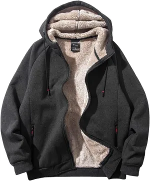Gihuo Men's Winter Sherpa Lined Hoodie Zip Up Sweatshirt Heavyweight Warm Fleece Jacket with Pockets