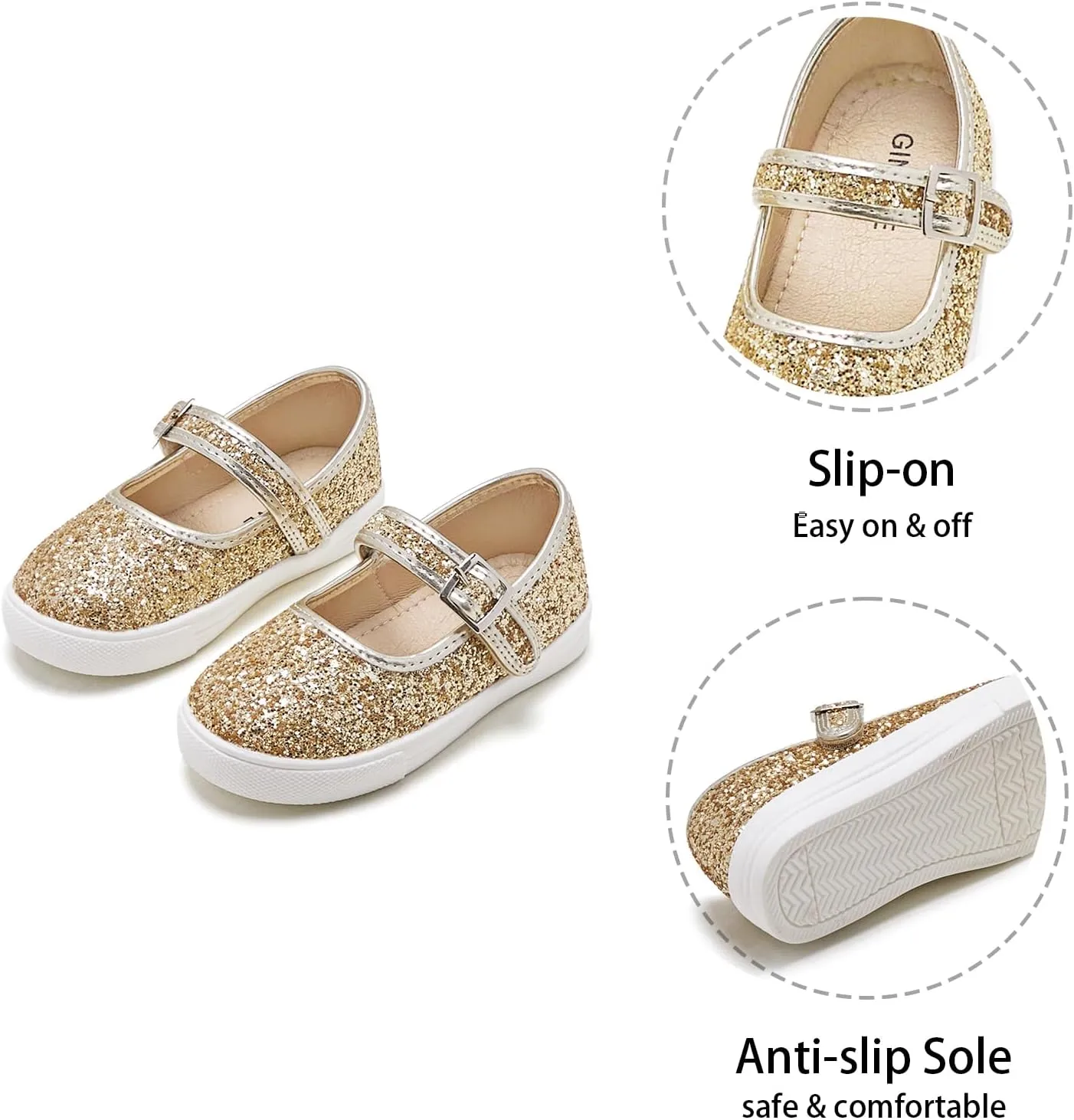 GINFIVE Toddler Girls Sneakers Little Girls Slip On Shoes Glitter Sneakers Toddler