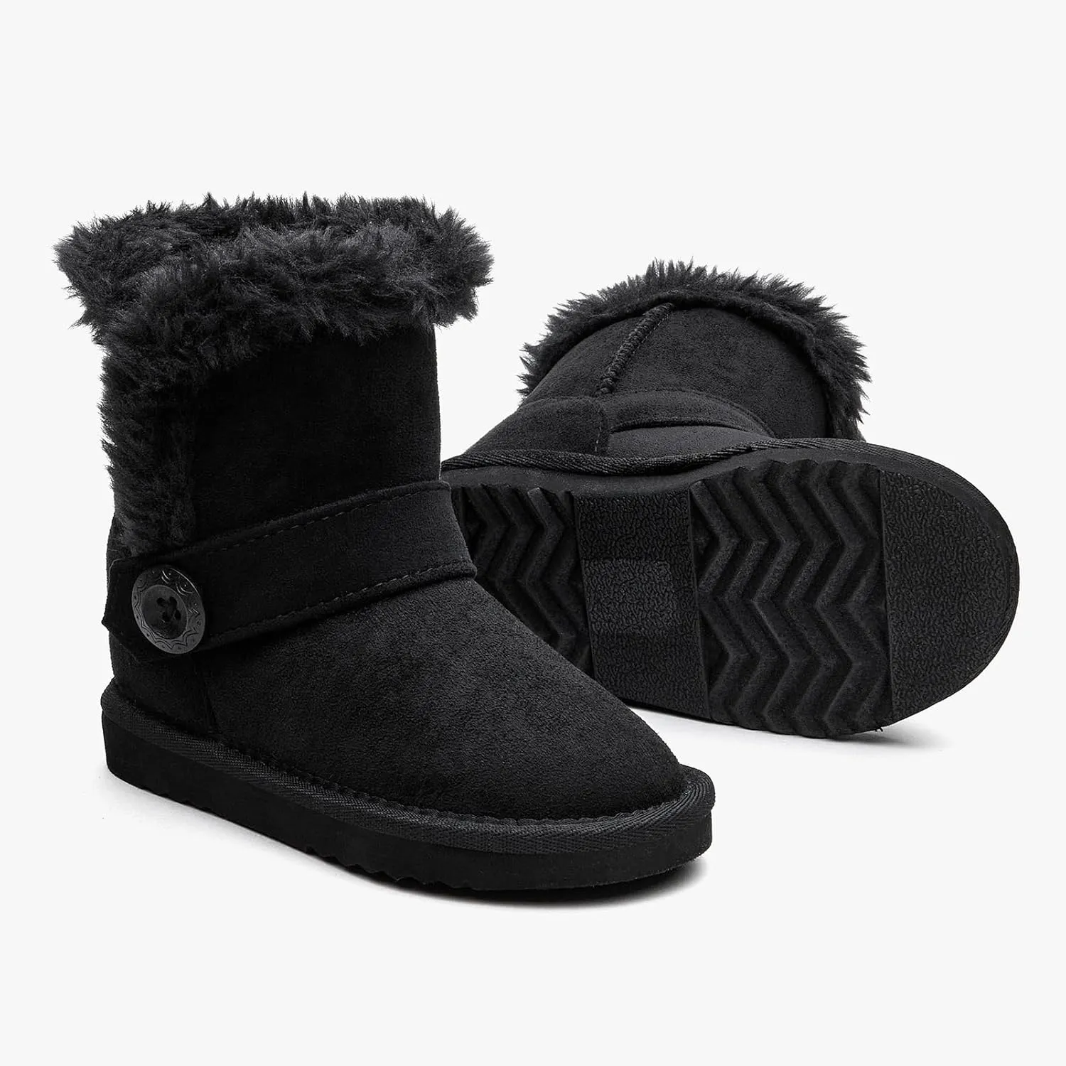 Girls Winter Cold Weather Wood Button Warm Shearling Lightweight Comfort Boots