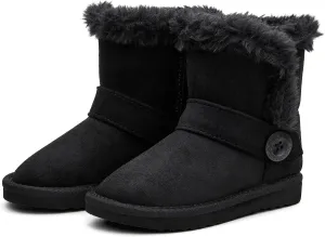 Girls Winter Cold Weather Wood Button Warm Shearling Lightweight Comfort Boots