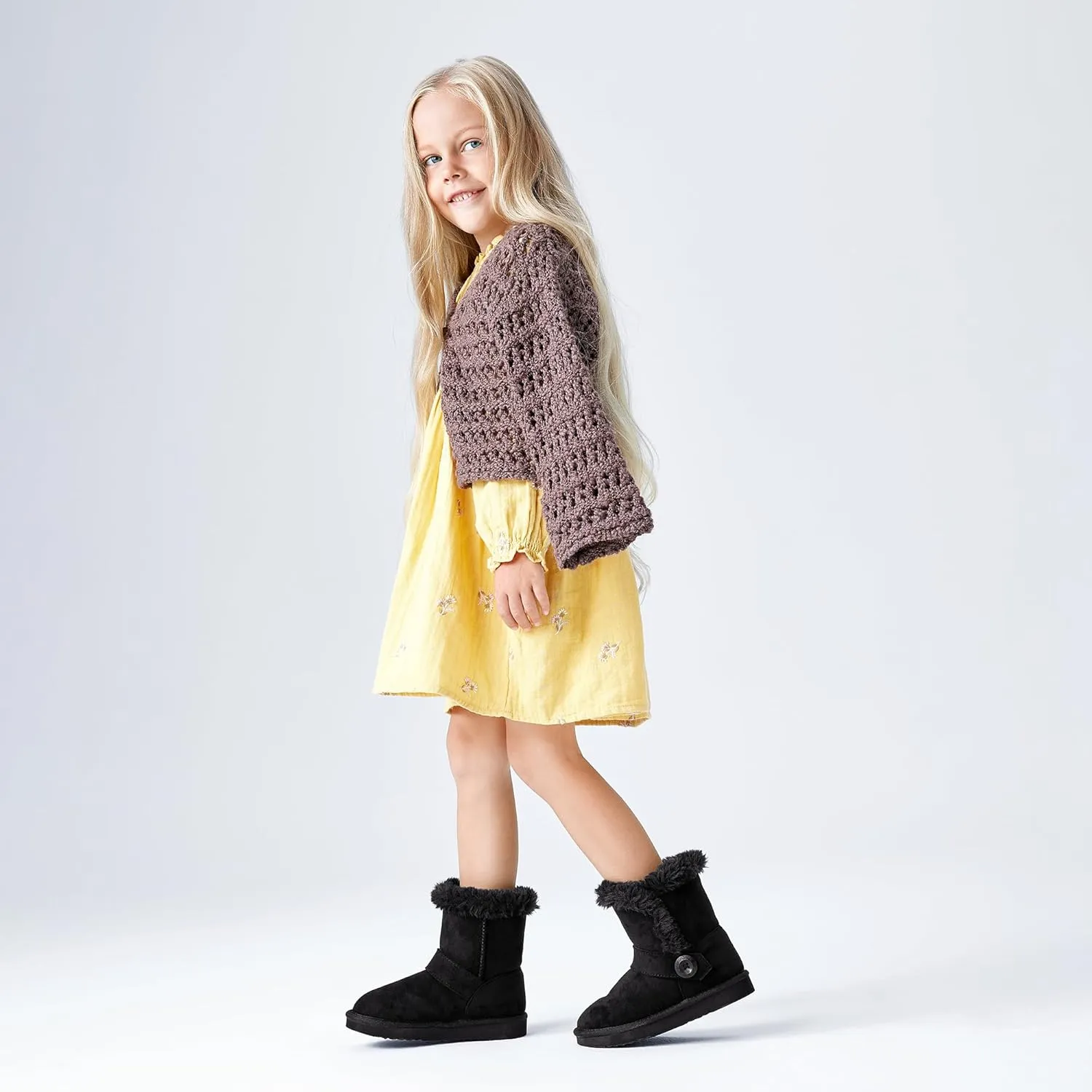 Girls Winter Cold Weather Wood Button Warm Shearling Lightweight Comfort Boots