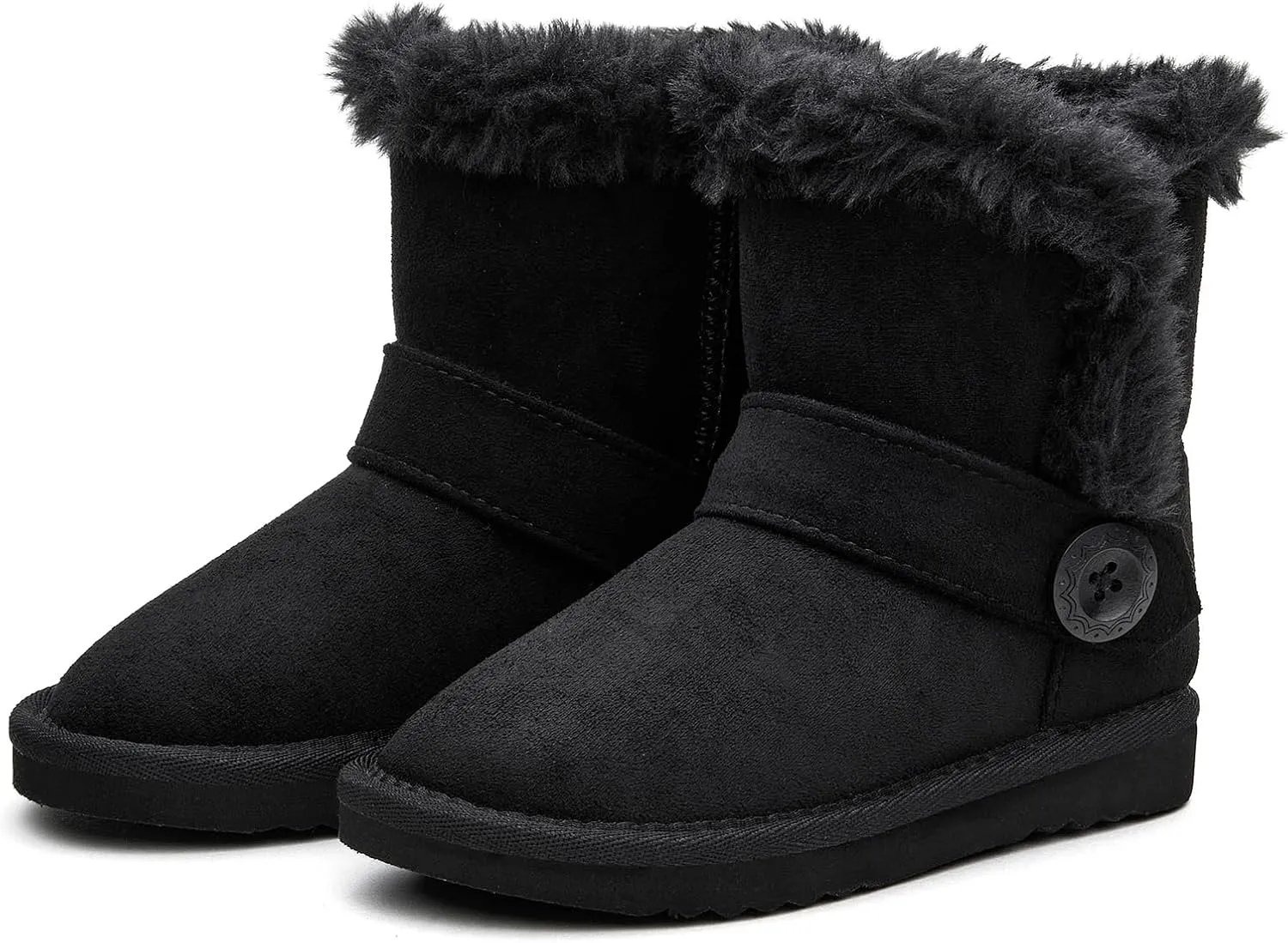 Girls Winter Cold Weather Wood Button Warm Shearling Lightweight Comfort Boots