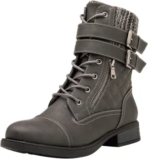 GLOBALWIN 1903 Women's Fashion Low Heels Lace Up Ankle Boots Combat Boots For Women