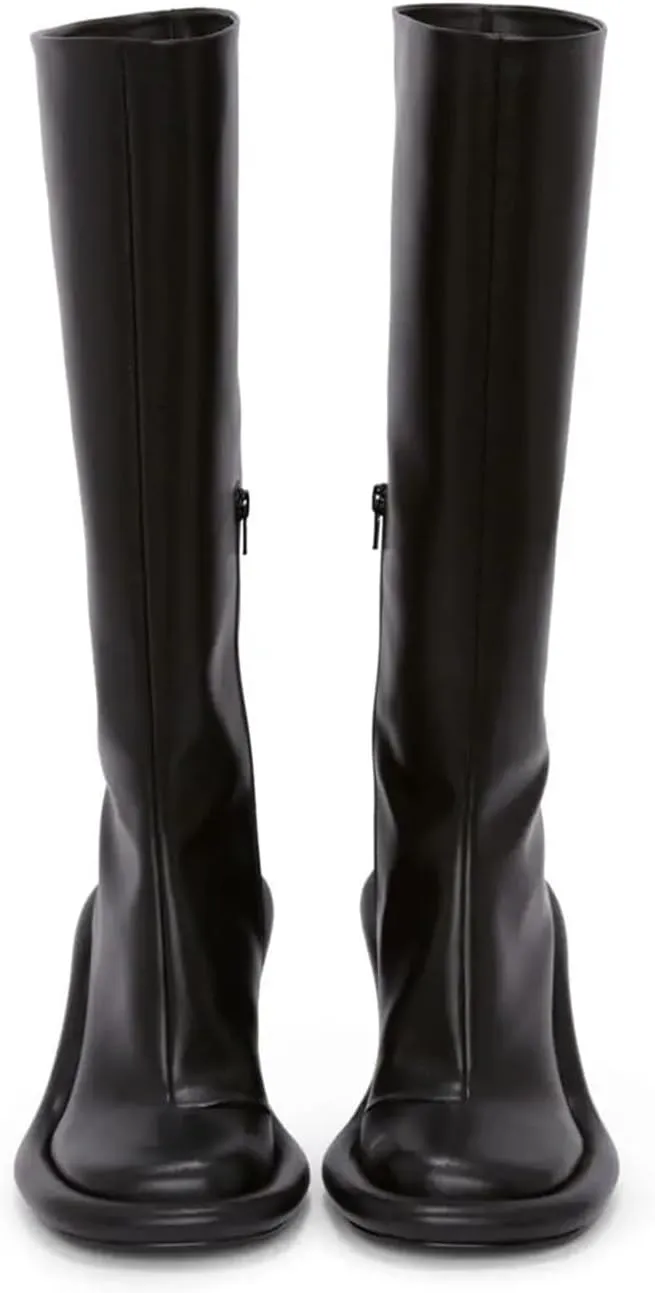 Goolita Women's Denim Knee-High Boots, Black, Stiletto Heel, Zip Closure, Gothic, Casual, Party, Dating, All Seasons