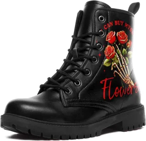 Gothic Lolita Women's Ankle Boots - Black, Round Toe, Block Heel, Lace-Up Booties - Gothic Boots Model