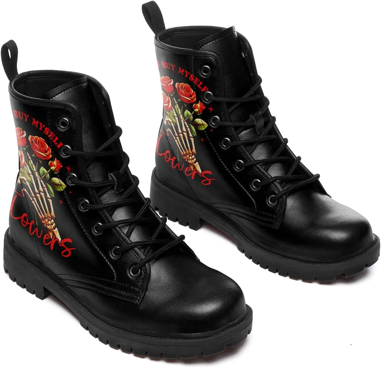 Gothic Lolita Women's Ankle Boots - Black, Round Toe, Block Heel, Lace-Up Booties - Gothic Boots Model
