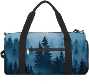 Gym Bag for Men Women Travel Duffle Bag Blue Mist Forest Carry On Weekender Bag with Shoe Compartment