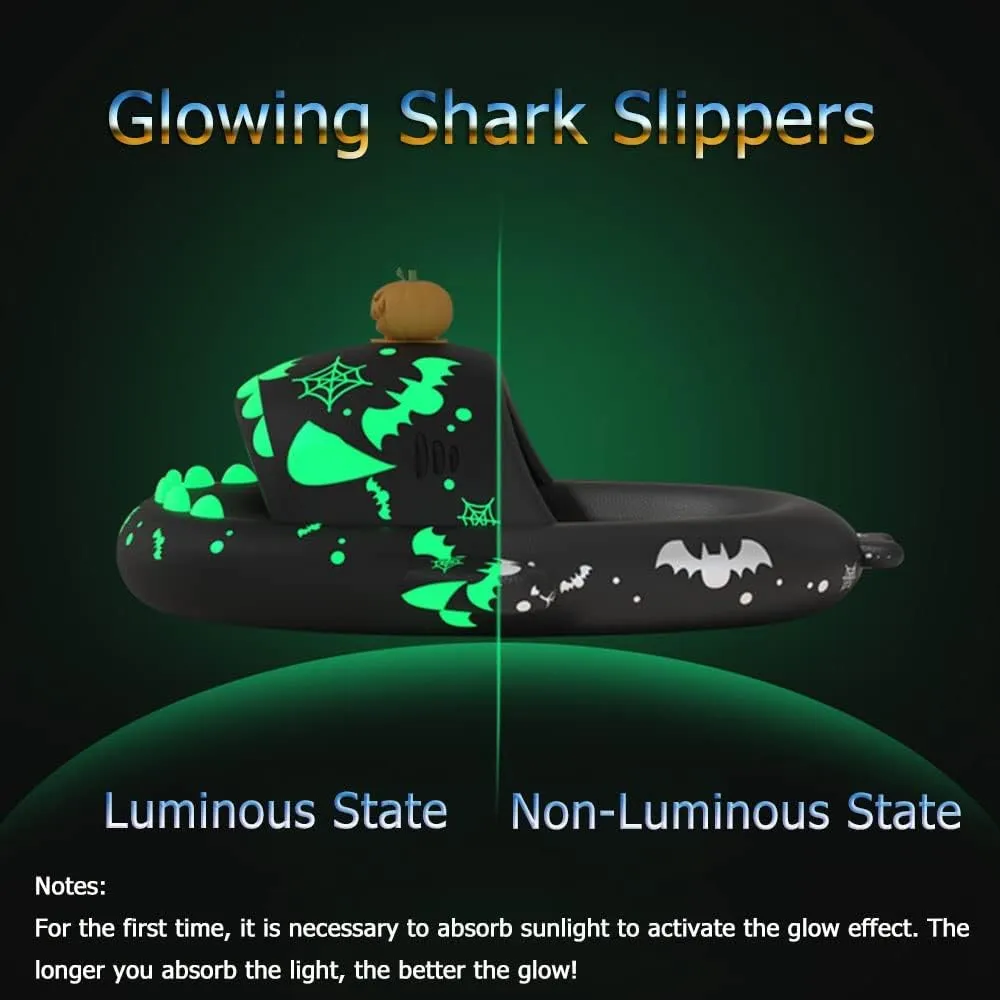 Halloween Christmas Shark Slides Slippers, 3D Cartoon Spooky Shark Slides Glow in the Dark Cloud Shark Slides, Beige