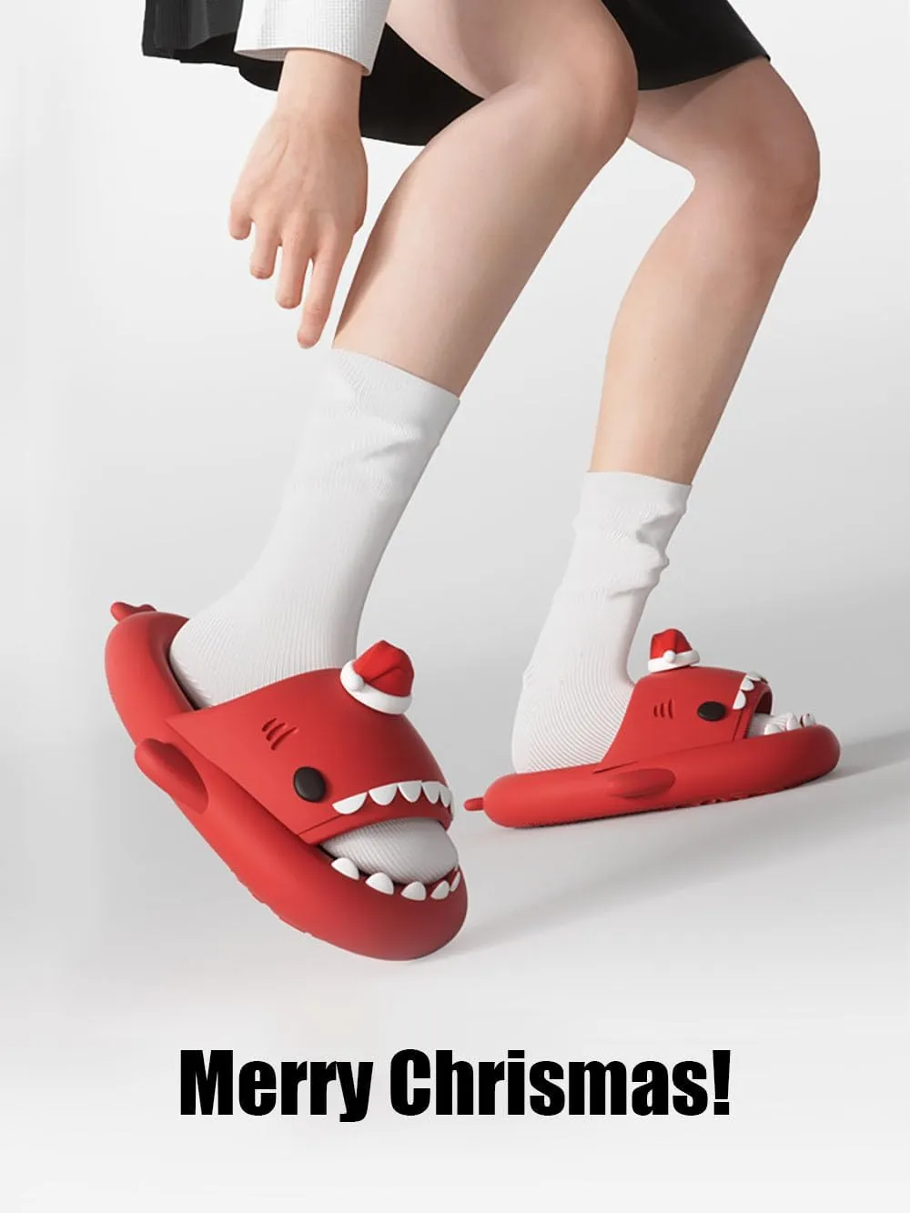 Halloween Christmas Shark Slides Slippers, 3D Cartoon Spooky Shark Slides Glow in the Dark Cloud Shark Slides, Beige