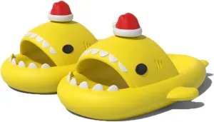 Halloween Christmas Shark Slides Slippers, 3D Cartoon Spooky Shark Slides Glow in the Dark Cloud Shark Slides, Beige