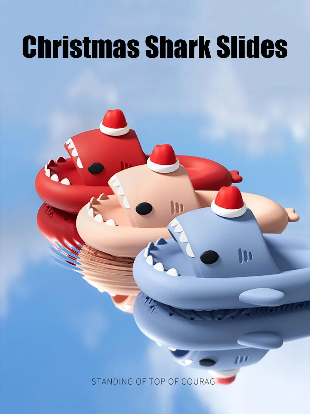 Halloween Christmas Shark Slides Slippers, 3D Cartoon Spooky Shark Slides Glow in the Dark Cloud Shark Slides, Beige