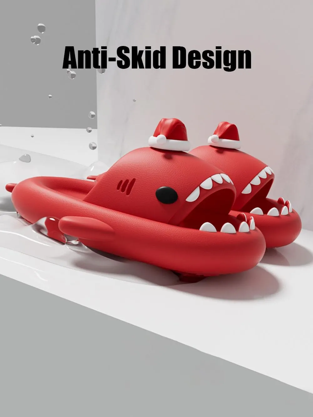 Halloween Christmas Shark Slides Slippers, 3D Cartoon Spooky Shark Slides Glow in the Dark Cloud Shark Slides, Beige