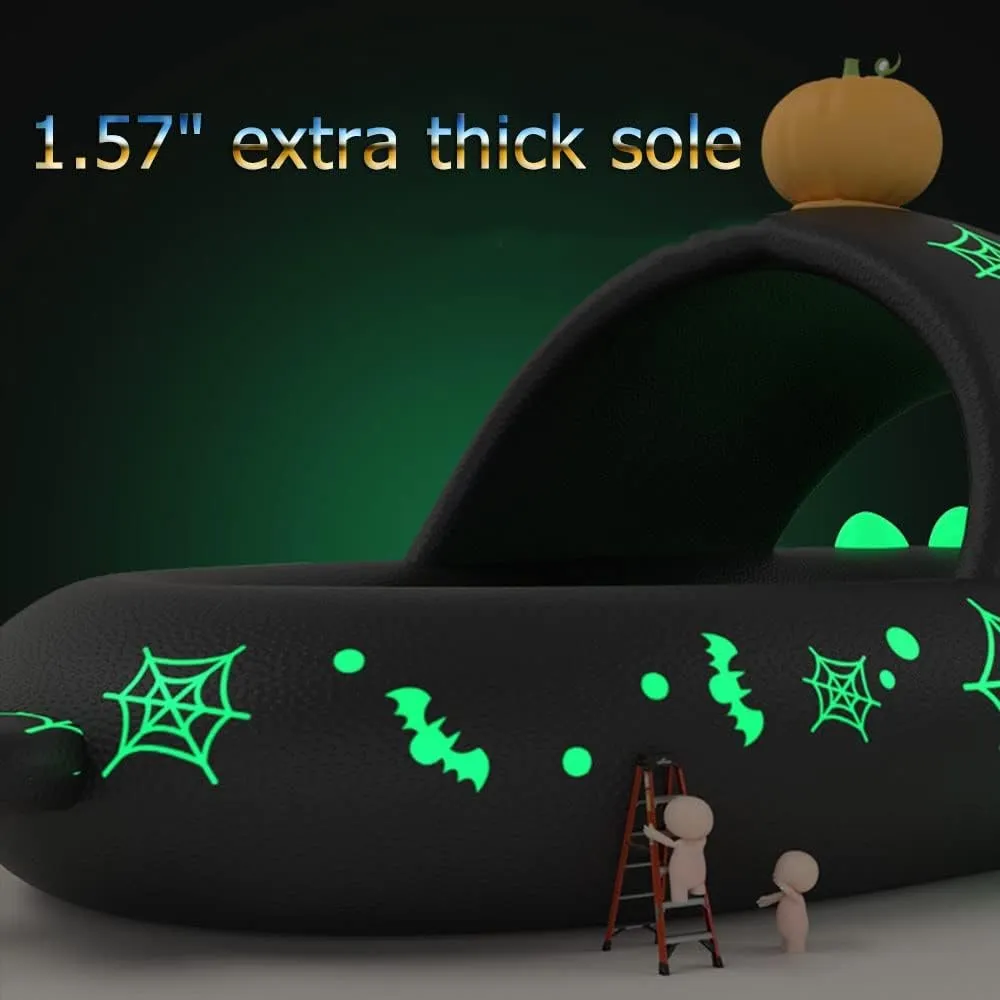 Halloween Christmas Shark Slides Slippers, 3D Cartoon Spooky Shark Slides Glow in the Dark Cloud Shark Slides, Beige