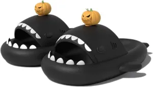 Halloween Christmas Shark Slides Slippers, 3D Cartoon Spooky Shark Slides Glow in the Dark Cloud Shark Slides, Beige