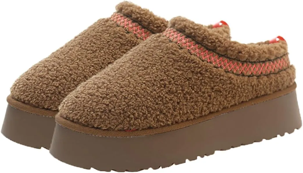 Harssidanzar Women's Platform Slippers Fleece Lined Boots Anti-Slip Snow Platform Slippers Winter House Shoes Indoor and Outdoor KL506US