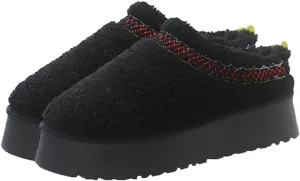 Harssidanzar Women's Platform Slippers Fleece Lined Boots Anti-Slip Snow Platform Slippers Winter House Shoes Indoor and Outdoor KL506US