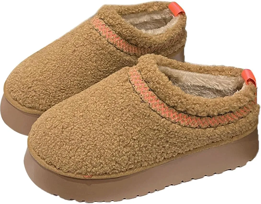 Harssidanzar Women's Platform Slippers Fleece Lined Boots Anti-Slip Snow Platform Slippers Winter House Shoes Indoor and Outdoor KL506US