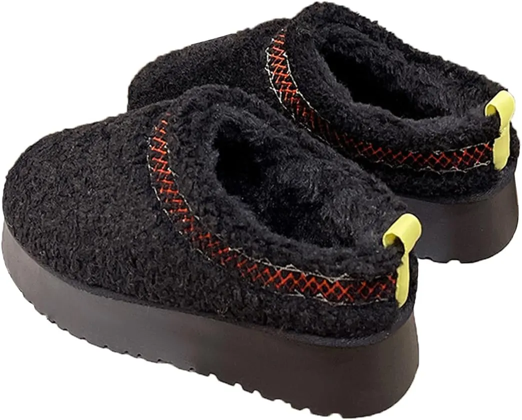 Harssidanzar Women's Platform Slippers Fleece Lined Boots Anti-Slip Snow Platform Slippers Winter House Shoes Indoor and Outdoor KL506US