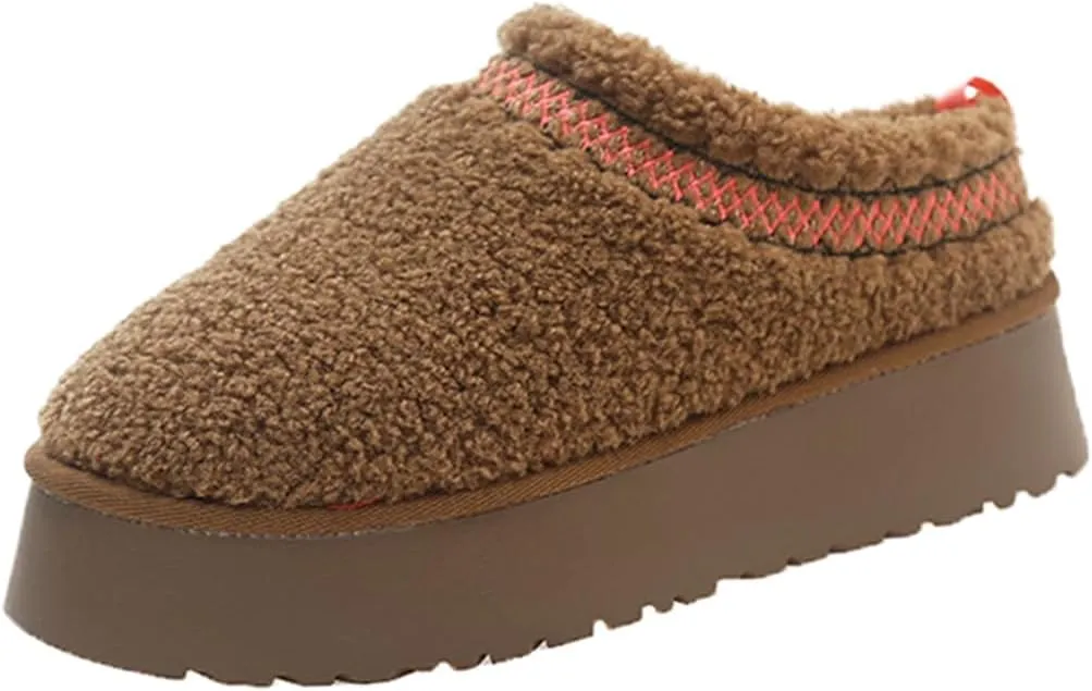 Harssidanzar Women's Platform Slippers Fleece Lined Boots Anti-Slip Snow Platform Slippers Winter House Shoes Indoor and Outdoor KL506US